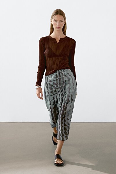 Massimo Dutti Büzgülü desenli midi etek
