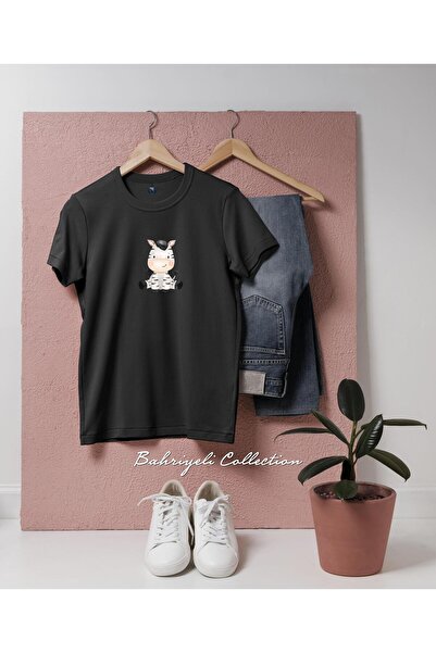 bahriyeli.jpeg تي شيرت للجنسين بتصميم سفاري بيبي زيبرا بألوان مائية كبيرة الحجم