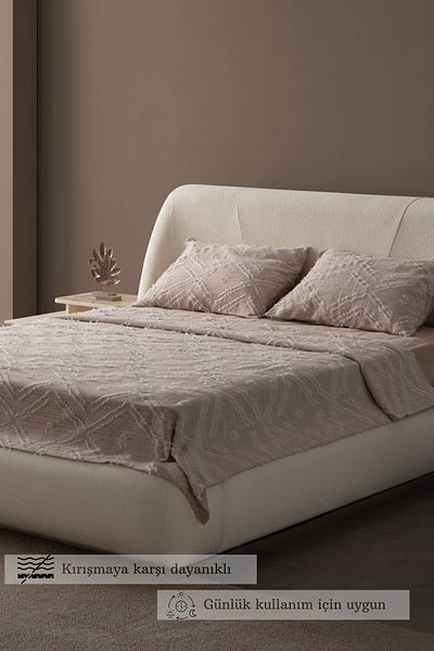BUGİ HOME COLLECTİON Anna Delux Double Multi-Purpose Bedspread Set Gray Cotton Duvet Cover Set Daily 220X240