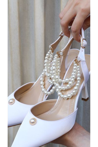 Letafia Alison White Pearl Detailed Heeled Shoes