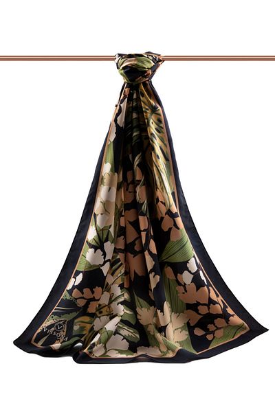 Vissona Luxury Medina Silk - Μοτίβο φύλλων, Χρώμα σολομού, 75x195 Αντιρυτιδικό σάλι Moss Crepe Τύπος ραφής Ιταλική ραφή