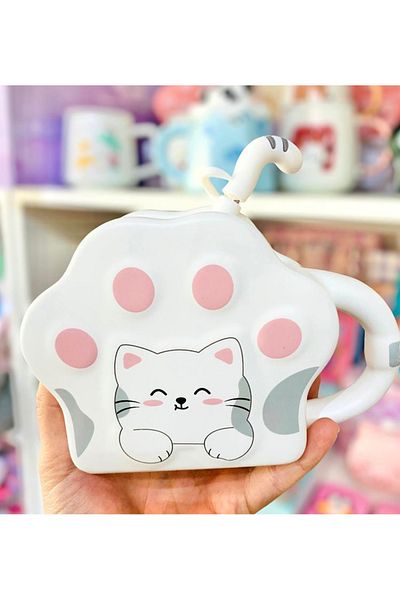 miraza Cat Pattern Mug, Ceramic, Straw Included, 450 ml