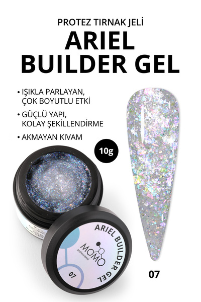 MOMO professional Ariel Builder Gel, Nail Art için Protez Tırnak Jeli No.07, Şeffaf Holografik Mavi Mor Simli, 10 gr