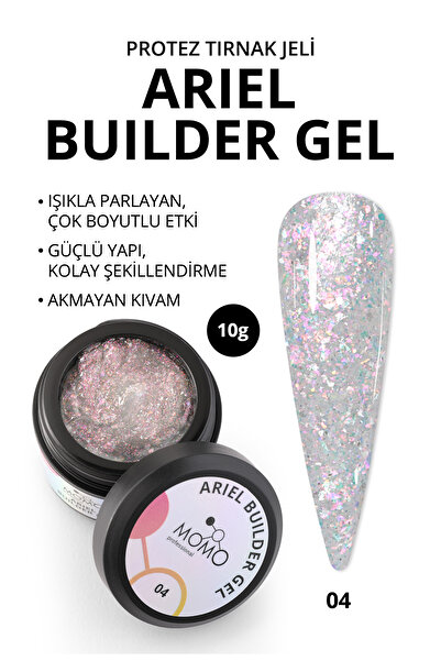 MOMO professional Ariel Builder Gel, Nail Art için Protez Tırnak Jeli No.04, Şeffaf Holografik Pembe Sarı Simli, 10 gr