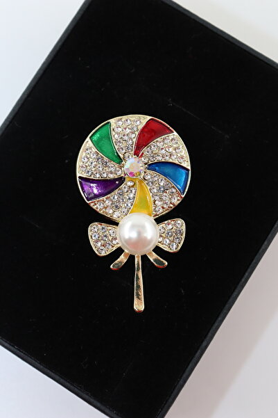 Childhood colorful Dream lollipop candy pearl brooch gemstones candy design women's lapel pin