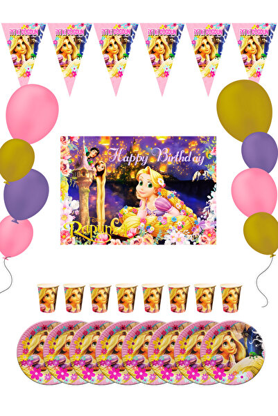 snowparty Rapunzel Bayraklı ve Afişli Kişilik Doğum Günü Parti Malzemeleri Sü...
