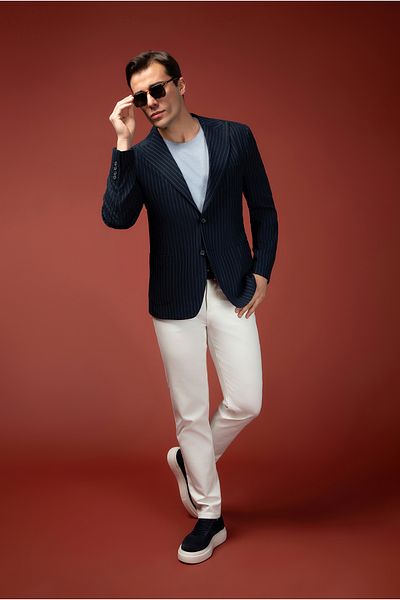 Kiğılı Pointed Collar Striped Classic Jacket