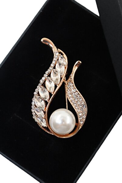 KEEBA Doğanın en naif Tebessümü lale broş gold zirkon taşlı incili Kadın çiçe...