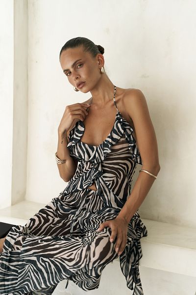 BOHEMAİ Sulliven Ruffle Detail Black Crop Pants Suit