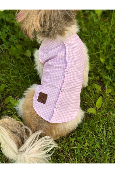 For a Fur Dog Shirt Outfit Summer Cat Outfit Sleeveless Pink Gingham