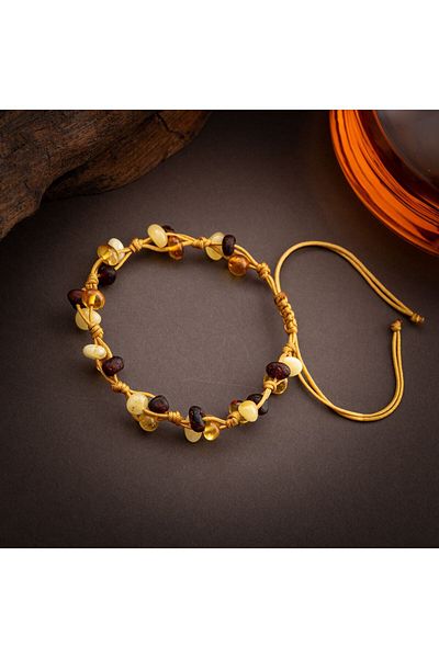 OSMANLI DOĞAL TAŞ Certified Amber Natural Cut Macrame Closure 100% Handcrafted Natural Stone Bracelet
