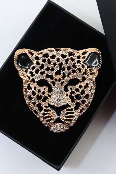 KEEBA Zirveye koşan ruh Çita broş gold renkli taşlı erkek kadın yaka iğnesi