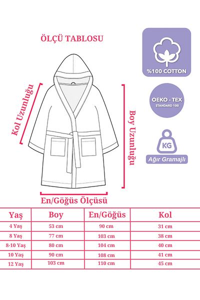 CEYBAS Hooded 100% Cotton Powder/Pastel Pink Heavy Weight Luxury Children's Bathrobe