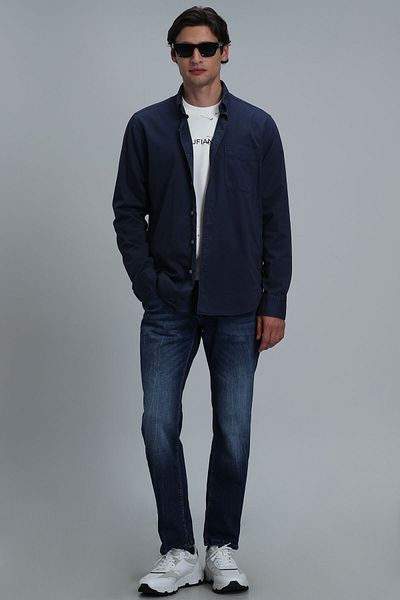 Lufian Real ανδρικό πουκάμισο Basic Comfort Fit Navy Blue