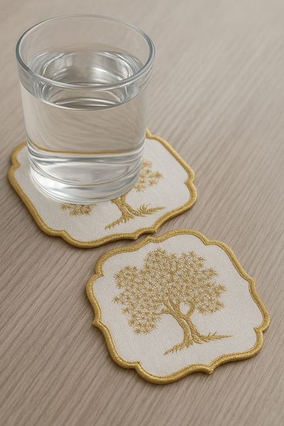 Bonny Home Stejar auriu 6 bucăți din lenjerie de in, cafea, prezentare pentru cocktail, șervețel pentru petrecere, prezentare brodata