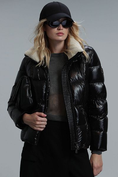 Lufian Palton femei Elene Goose Feather Negru