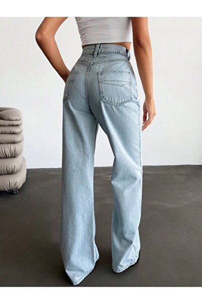 REDZARRAM açık mavi arka cep ve ön cep detaylı yüksek bel kadın pantolonu