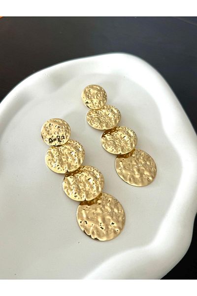 DEMOKAN Old Money Series Women's Earrings - Four Round Stone Detailed, 8cm
