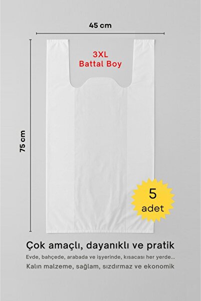 COLORPAK Atlet Poşet 45x75 Cm Battal Boy 5 Adet Kalın Sağlam Çok Amaçlı Taşım...