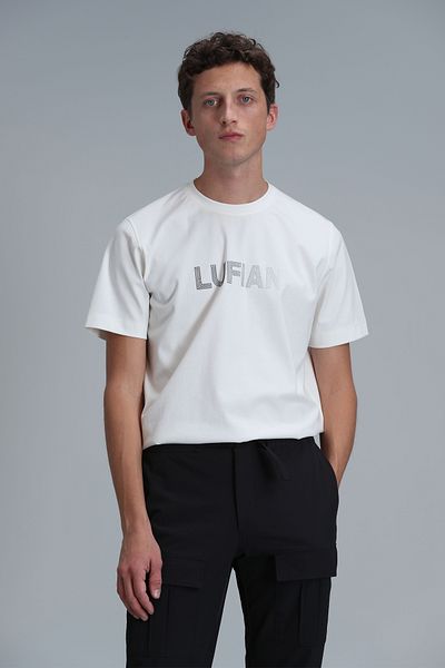 Lufian Benjamın Modern Graphic Patterned T-Shirt - Off-White