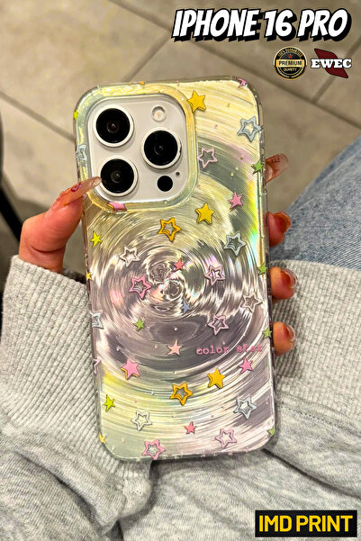 EWEC iPhone 16 Pro Uyumlu Renkli Yıldızlar Color Star Hologram Ins Style IMD ...