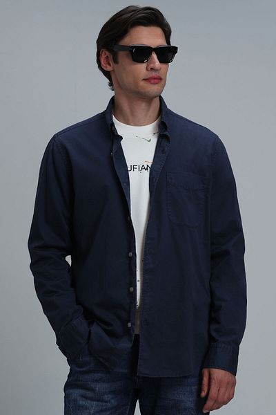 Lufian Real ανδρικό πουκάμισο Basic Comfort Fit Navy Blue