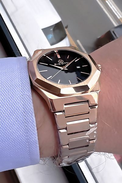 Bigotti Special Boxed 5 Atm Waterproof Men Wristwatch Rosegold Color Steel Band + Gift Bracelet Bme2023C3