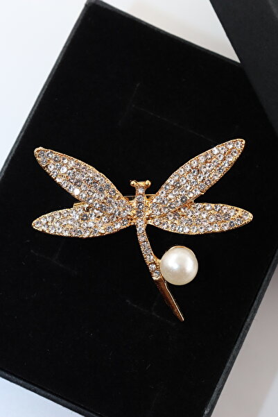 KEEBA Ruhunuzun kanat çırpışı Yusufçuk kadın broş gold renkli incili kristal ...