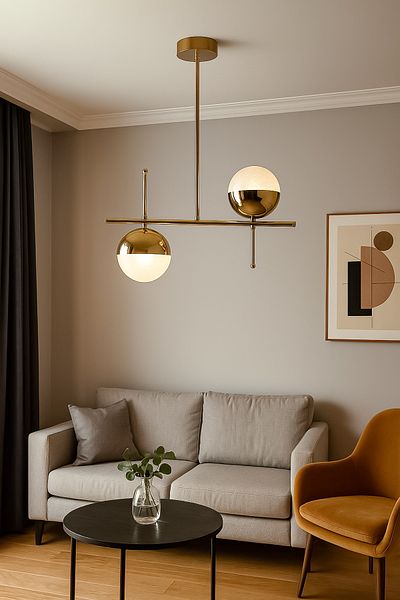 Fer Avize Cello Modern Design Metal Gold Color Cafe - Living Room - Kitchen - Bedroom - Led 2-Piece Chandelier