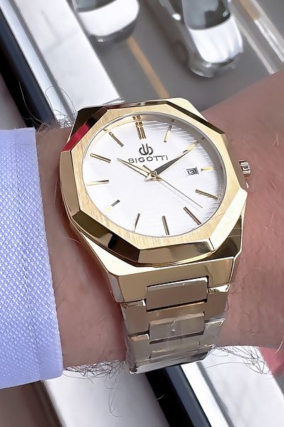 Bigotti Special Boxed 5 Atm Waterproof Men Wristwatch Gold Color Steel Band + Gift Bracelet Bme2023C1