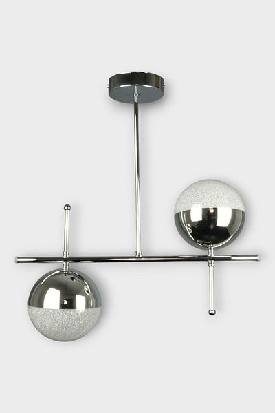 Fer Avize Cello Modern Design Gray Case Chrome Ball - Cafe - Living Room - Kitchen - Bedroom - Led 2-Piece Chandelier