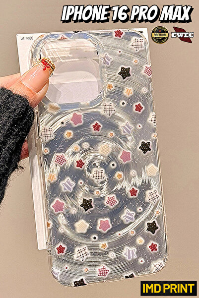 EWEC iPhone 16 Pro Max Uyumlu Ekoseli ve Puantiyeli Yıldız Temalı Hologramlı ...
