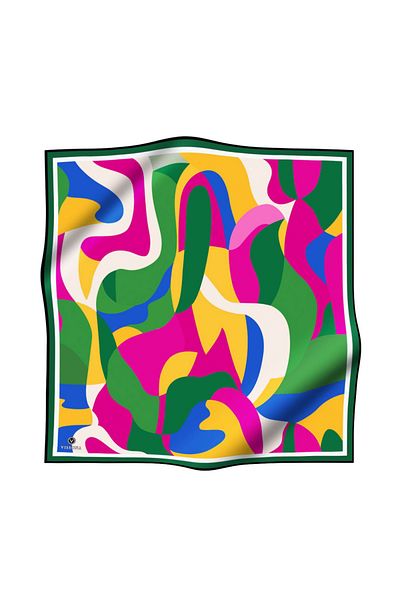 Vissona 100% Twill Silk Geometric Pattern Emerald Green - Φούξια Χρώμα 90x90 Σχήμα Ραπτικής Κασκόλ: Ράψιμο στο χέρι
