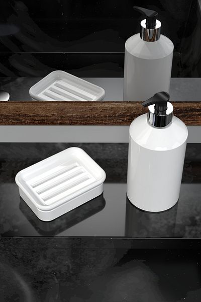 EOCRAFT Solid and Liquid Soap Dispenser with Composite Granite Bowl White (Bathroom Set of 2)