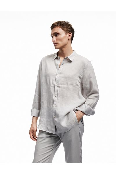 Koton Classic Collar Regular Fit Long Sleeve Linen Shirt