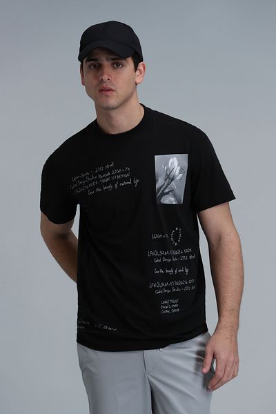 Lufian Μαύρο Fred Modern Graphic T-Shirt