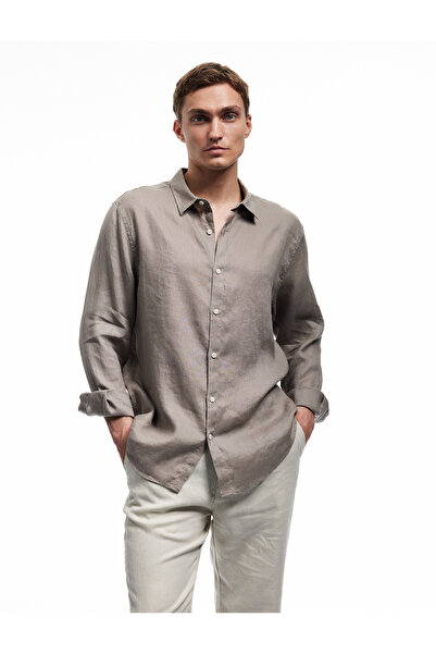 Koton Classic Collar Regular Fit Long Sleeve Linen Shirt