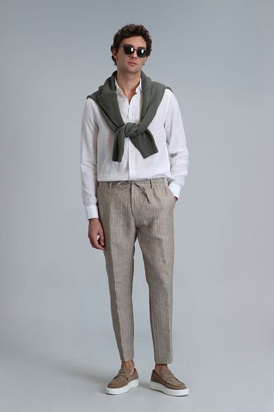 Lufian Cămașă de in pentru bărbați - Pitaya Comfort Fit White