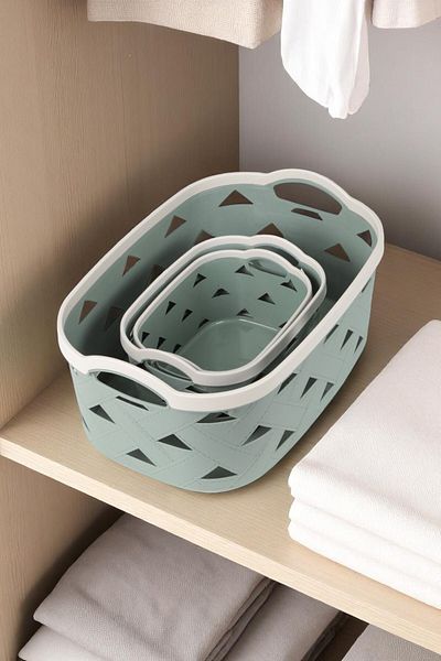 İronika 3-Piece Decorative Leather Look Closet Organizer Storage Box Kitchen Bathroom Organizer Basket Green