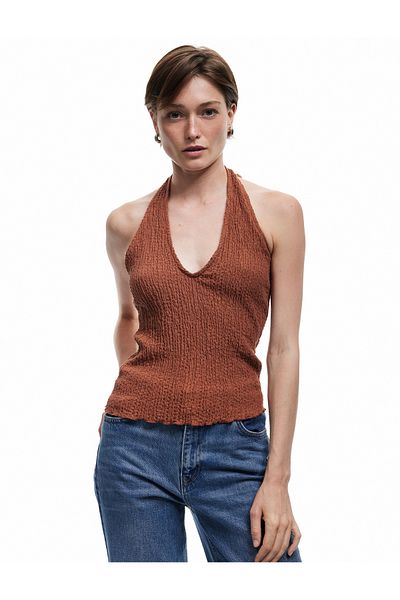 Koton Wrap Fabric Slim Fit Back Low-Cut Halter Neck Top