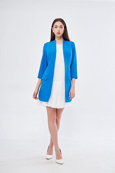 SELAZRA Vumisa Ceket Yaka Diz Üstü Regular Fit Açık Mavi Renk Elbise - 40, Açık Mavi