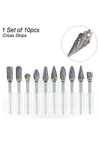 Choice Double Cut Rotary Carbide Burr Set 1/8" Shank, 1/4" Head Length Tungsten Steel for Woodworking Drill