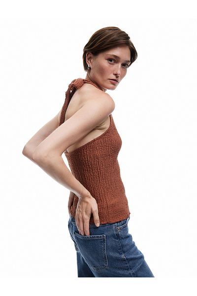 Koton Wrap Fabric Slim Fit Back Low-Cut Halter Neck Top