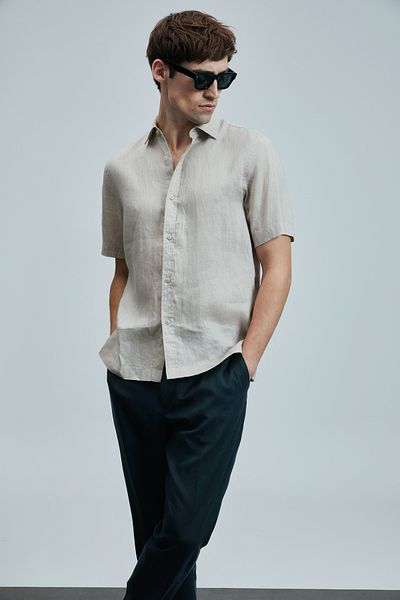 Lufian Ανδρικό πουκάμισο σε μπεζ χρώμα Basic Comfort Fit Bert