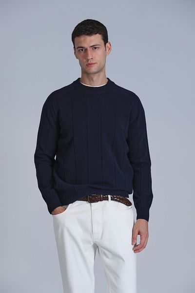 Lufian Ανδρικό πουλόβερ Navy Blue - Ανοιχτό μοντέλο