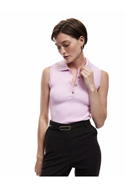 Koton Renk Bloklu Düğme Detaylı Kolsuz Polo Yaka Triko Üst