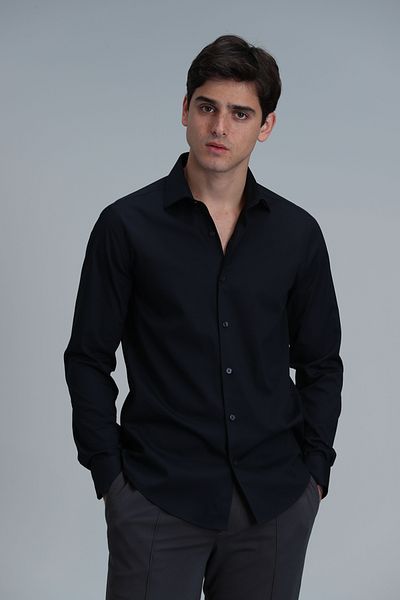 Lufian Мъжка тъмносиня риза Basic Comfort Fit - Mega