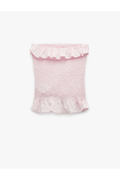 Koton Cotton Ruffled Gipeli Strapless Neckline Sleeveless Crop Blouse