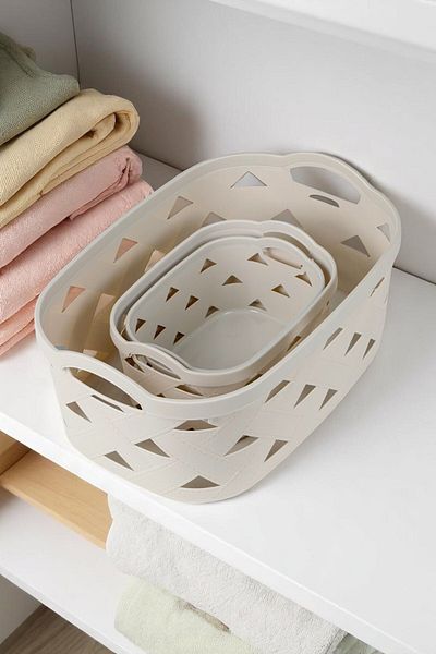 İronika 3-Piece Decorative Leather Look Closet Organizer Storage Box Kitchen Bathroom Organizer Basket Cream