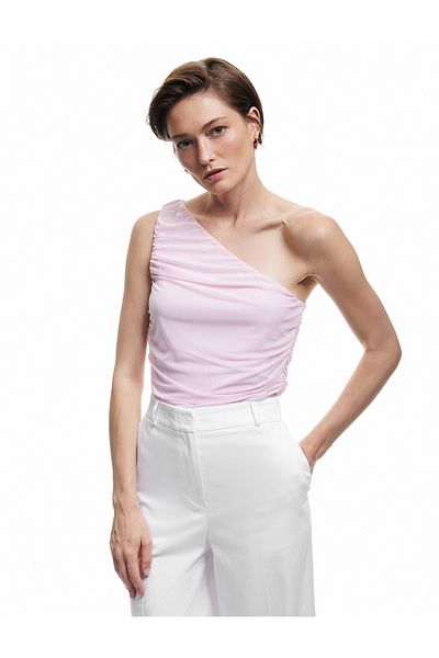 Koton Semi See-Through Asymmetrical One Shoulder Tulle Bodysuit